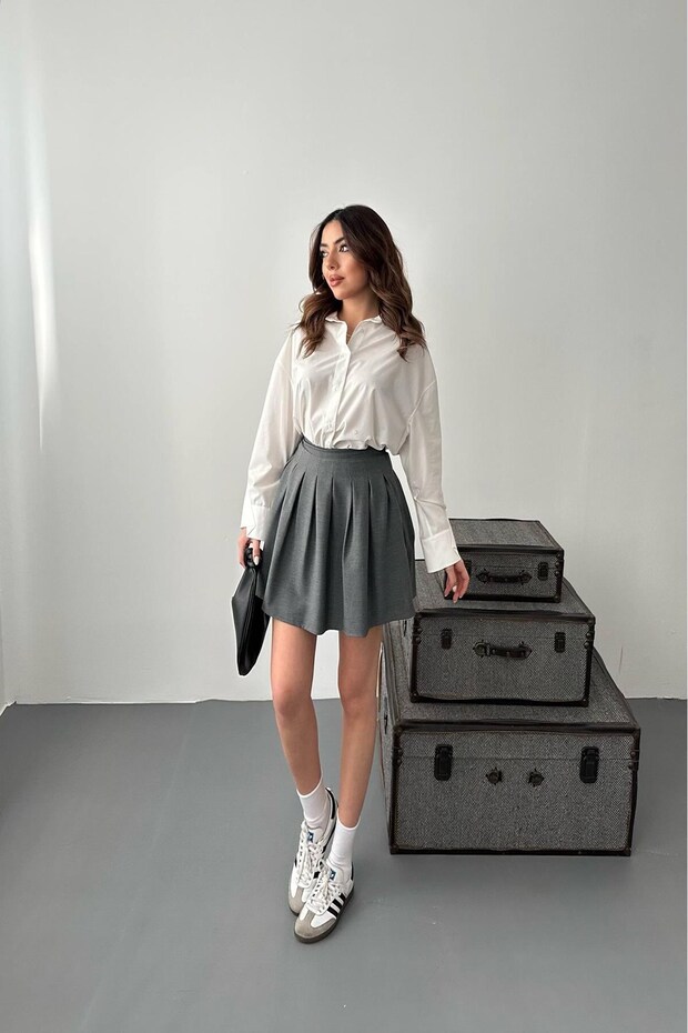 Gray Pleated Mini Skirt
