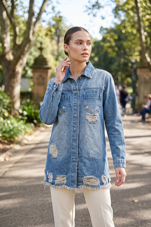 Distressed Detailed Denim Jacket