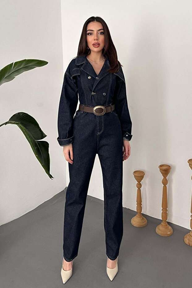 Navy Blue Denim Jumpsuit