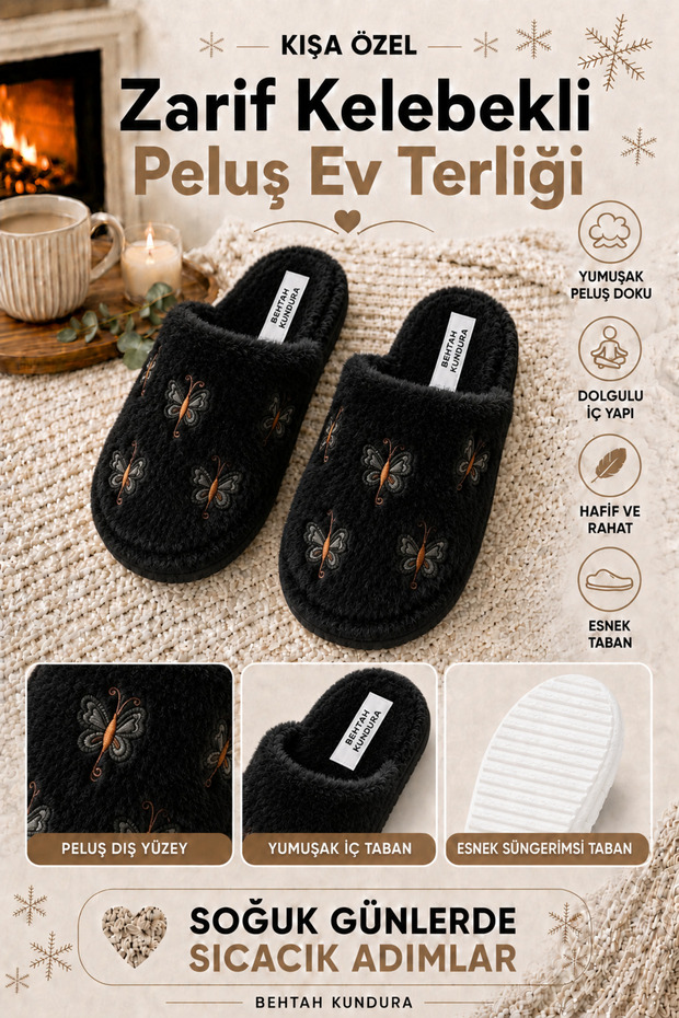 Fluffy Silent Sole Butterfly Figured Women's House Slippers Furry Slippers Dowry Bundle