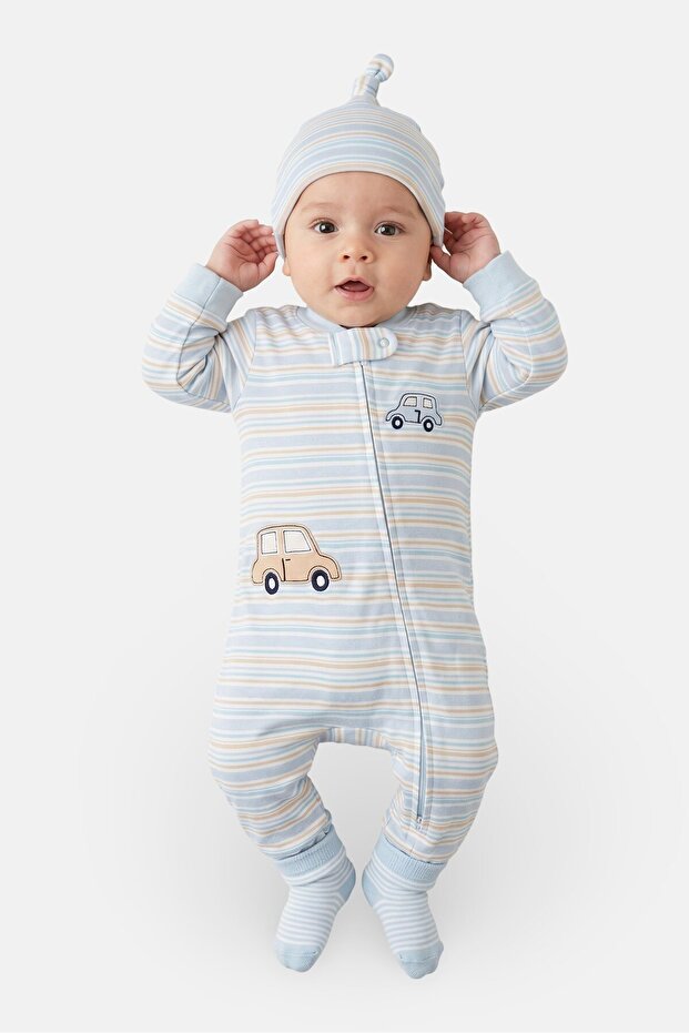 Toddlers Boy 2Pcs Stripe Bodysuits With Hat Set, Multicolor