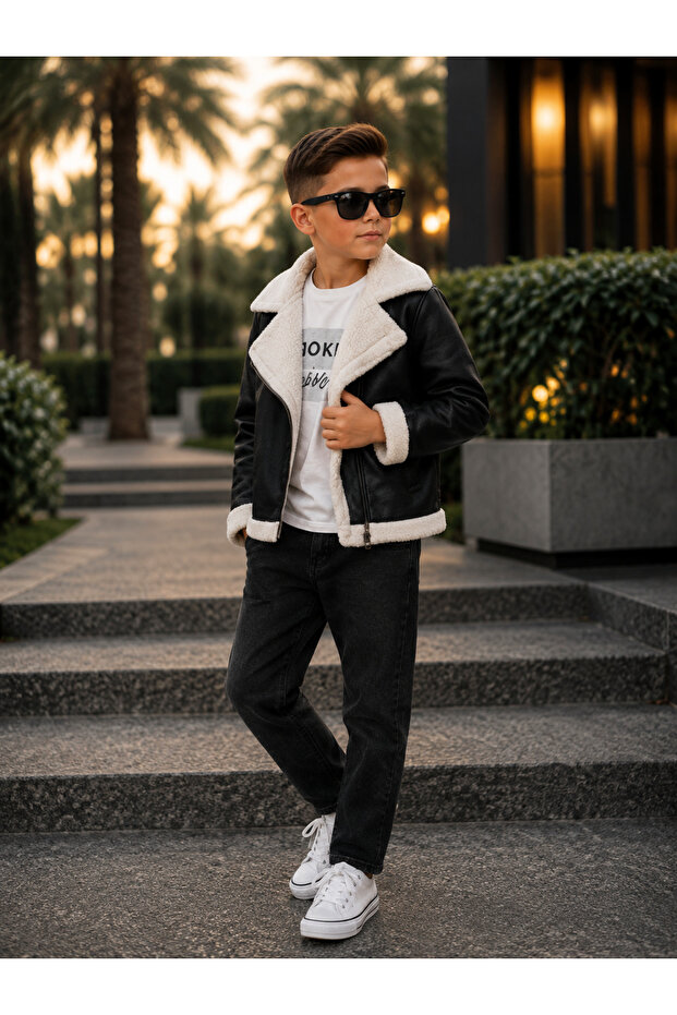 3-Piece Boy's Suit with Lamb Leather Coat - Ages 10/13 - 31907