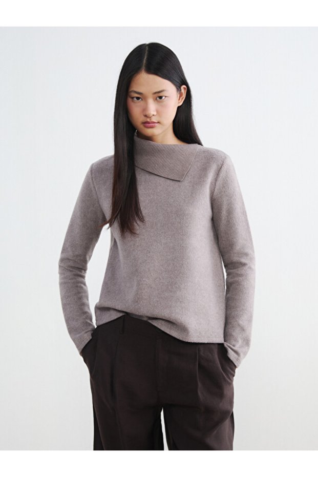 Quality Pieces from Çelebi Store Asymmetrical Fisherman Roba Collar Women's Knitwear Sweater