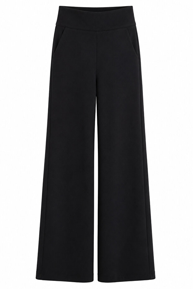 Black Crepe Fabric Trousers with Waist Corset