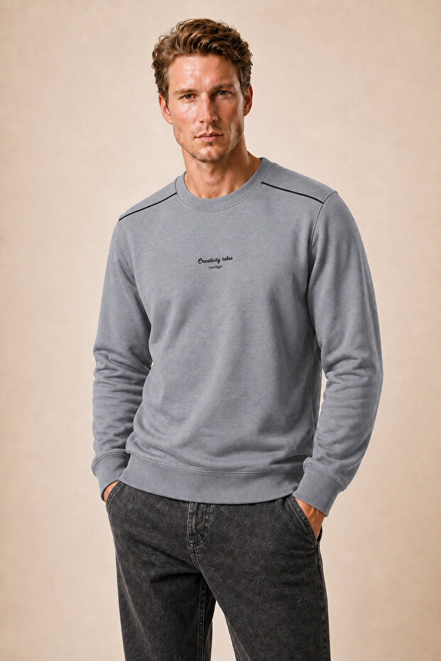 Qwen Crew Neck Regular Fit Winter Sweatshirt Smoked