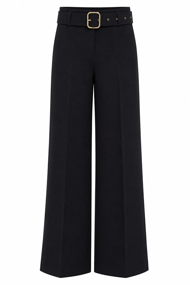 Black Gold Buckled Belted Trousers