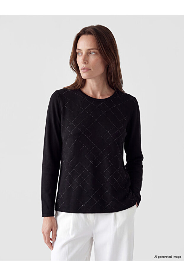 Crew Neck Diamond Patterned Women's Sweater
