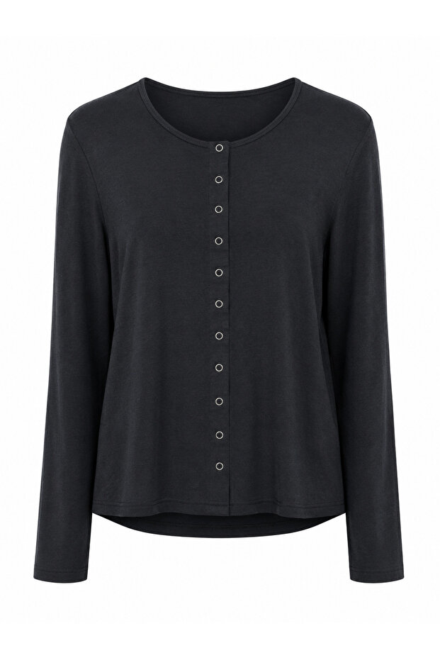 Black Full Length Snap Modal Blouse
