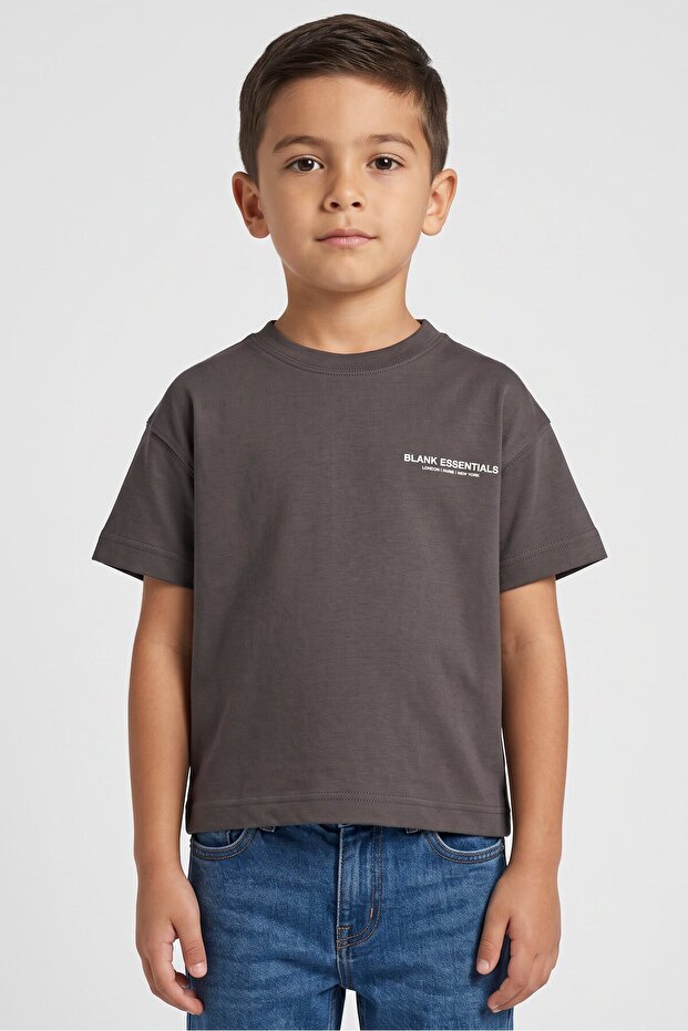 Kids Boy Brand Logo Short Sleeve T-Shirt, Grey