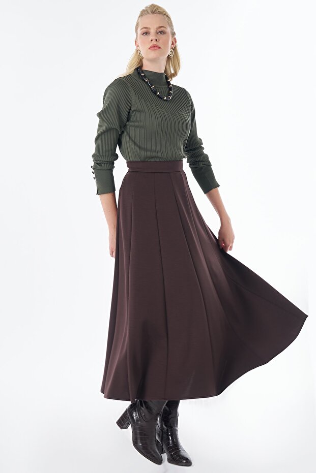High Waist Pleated Skirt Brown