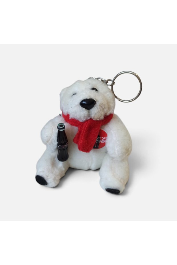 Vintage Coca-Cola Advertising Promotion Scarf Plush Polar Bear Keychain - 9 cm