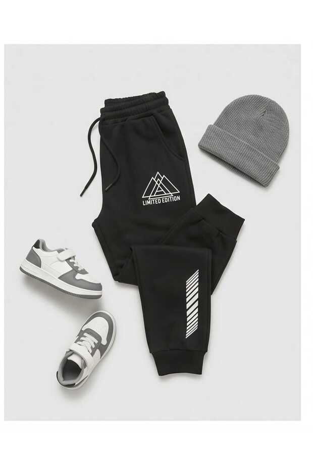Boys' Elastic Waistband Printed Detailed Straight-Leg Sweatpants