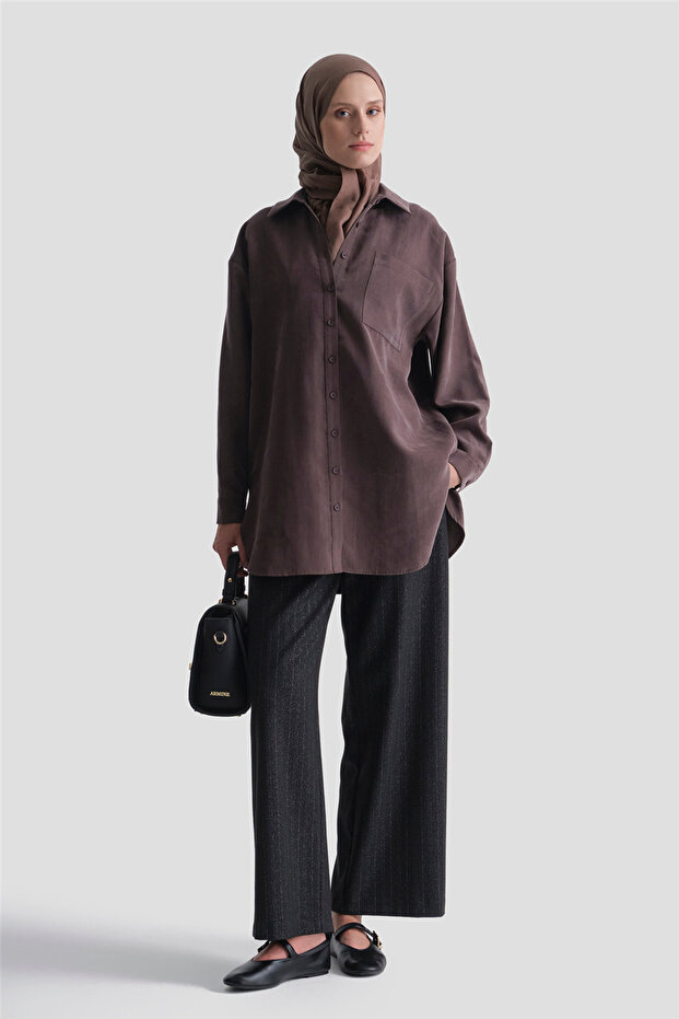 Buttoned Lyocell Tunic Bitter Brown