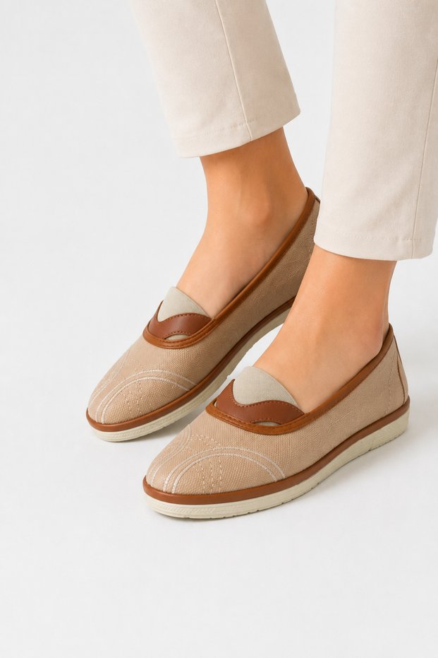 Women's Orthopedic Comfort Sole Rubber Detail Casual Shoes Beige
