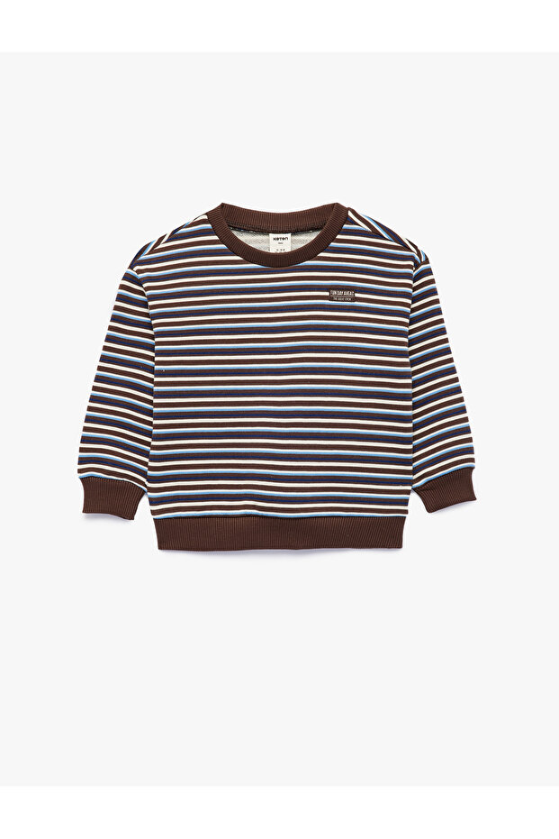 Cotton Crew Neck Long Sleeve Striped Oversize Sweatshirt