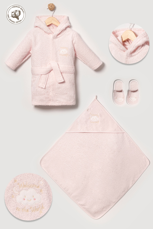 Smiling Cloud Patterned 100% Cotton Baby Bathrobe Set for 0-2 Years Old, Boxed