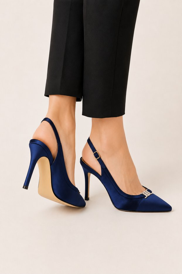Pointed Toe Pencil Heel Satin Heeled Women's Sandals Shoes (9cm) Blue