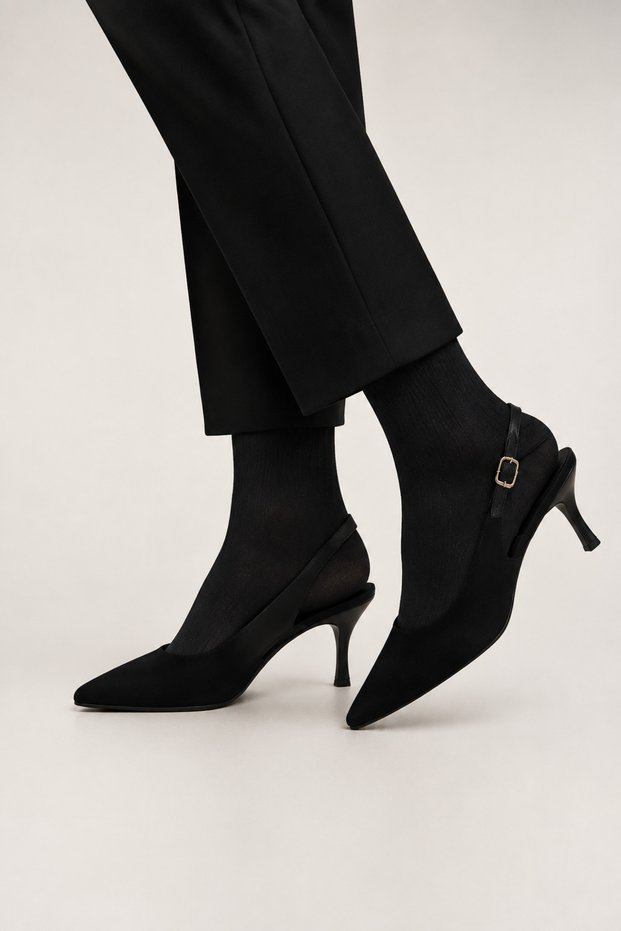 Banded Satin Pointed Toe Heeled Women's Sandals (5cm) Black