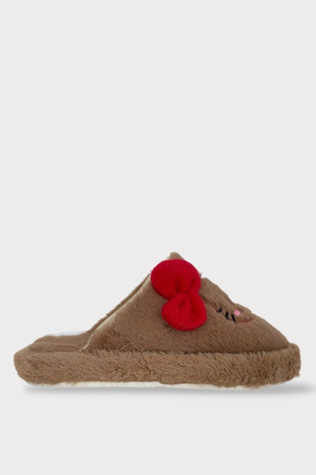 Warm Winter Women's House Slippers with Hellokitty Figure Brown - Red