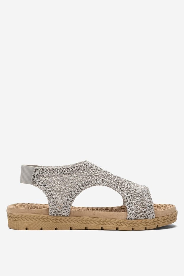 Open Front Knitted Patterned Elastic Women's Sandals Gray