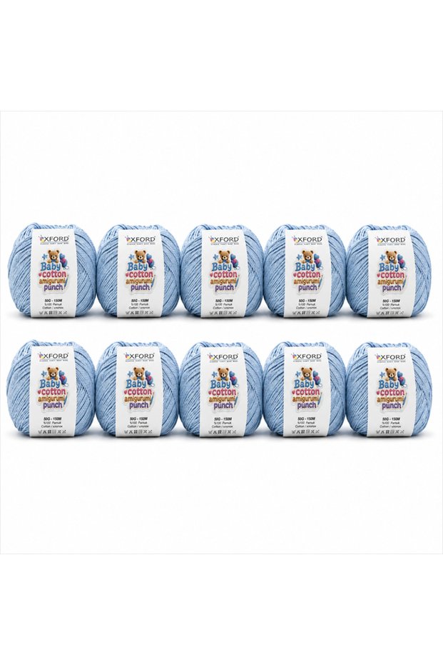 Pack of 10 Oxford Baby Cotton Amigurumi Punch 50Gr/150M No:0100 Baby Blue