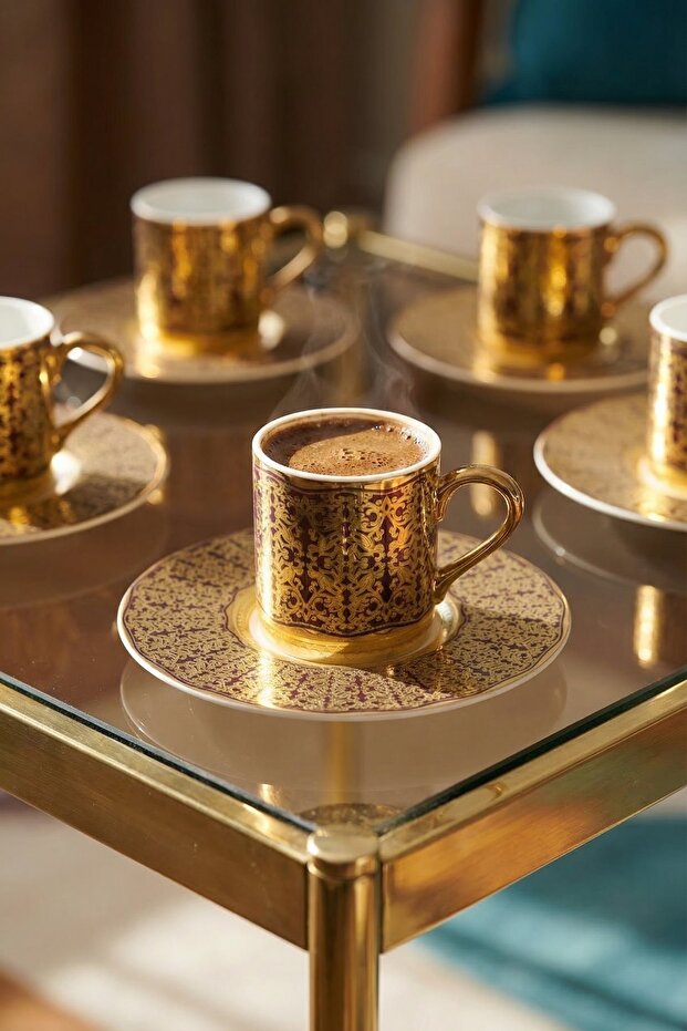 Royal Winton 24K Gold Detailed 6-Person Porcelain Coffee Cup Set - 100 ml