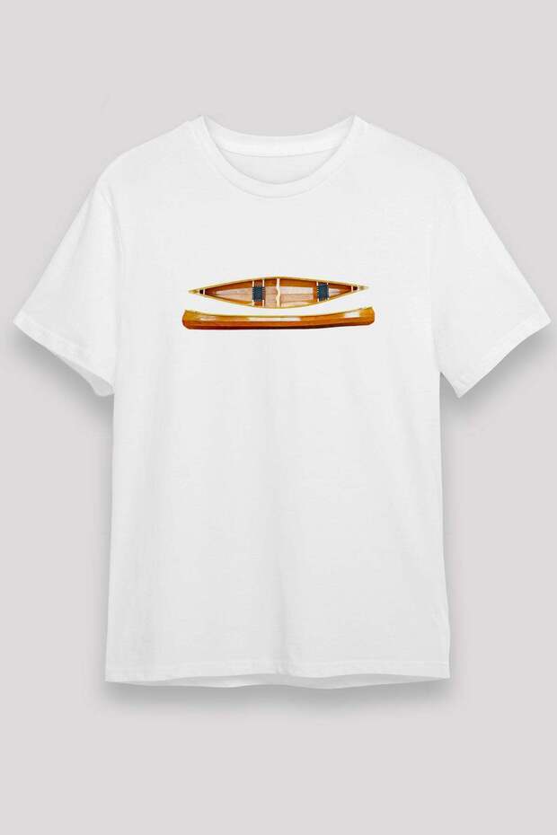 Canoe Printed Unisex White T-Shirt - Tshirt