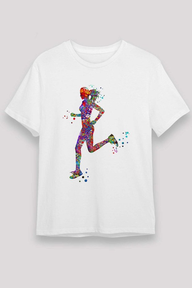 Running Printed Unisex White T-Shirt - Tshirt