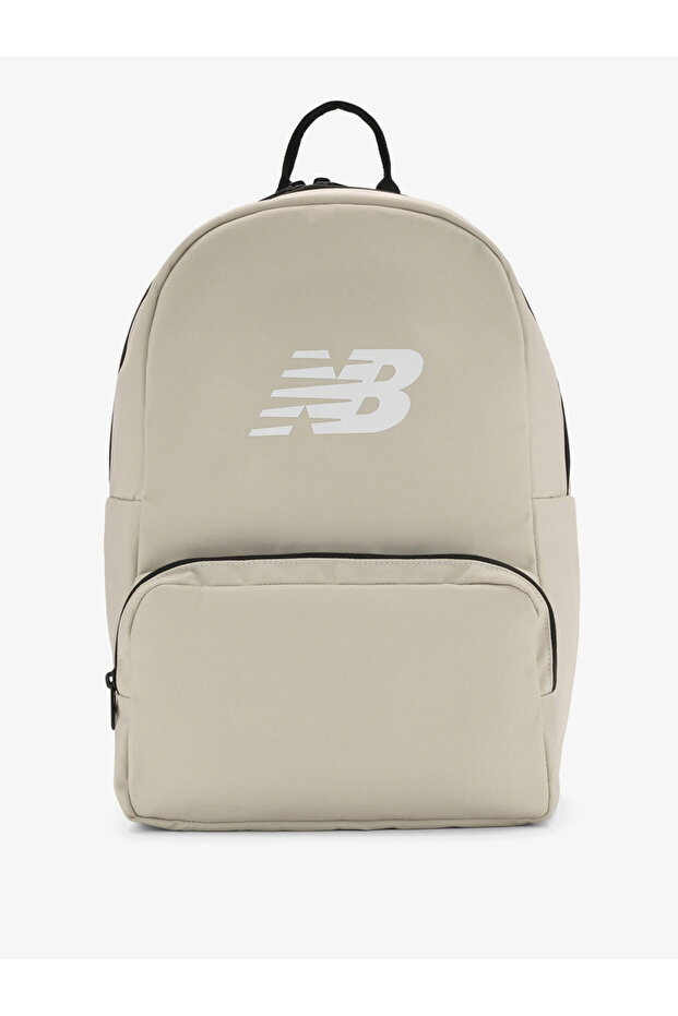 Beige Logo Backpack with Zip Closure