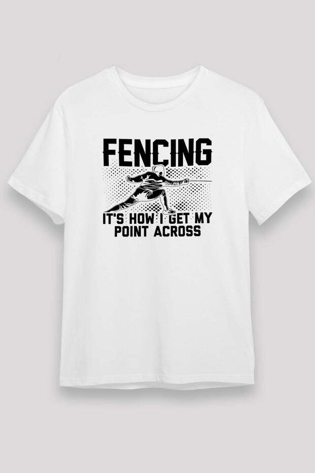 Fencing Printed Unisex White T-Shirt - Tshirt