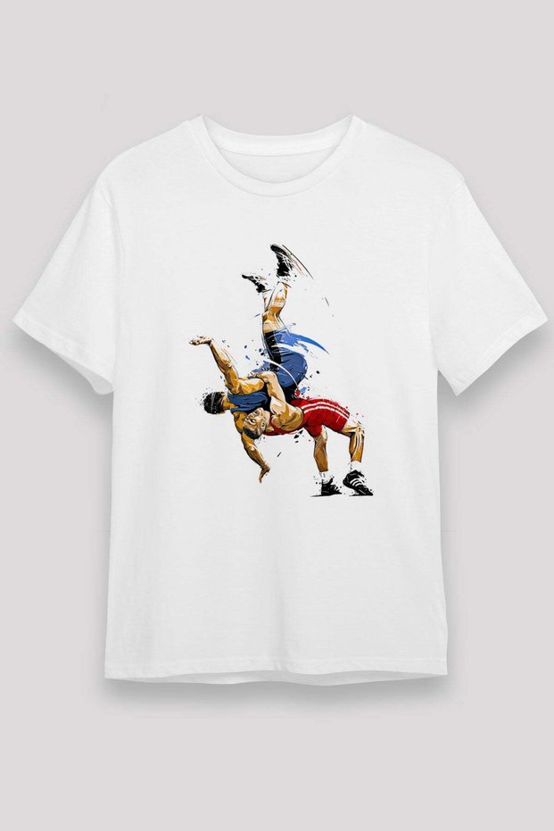 Wrestling Printed Unisex White T-Shirt - Tshirt
