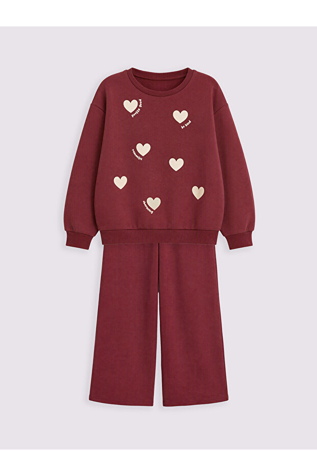 Burgundy Heart Printed Girls' Set