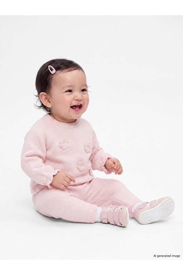Lcw Baby Pink Floral Embroidered Baby Girl Knitwear Set