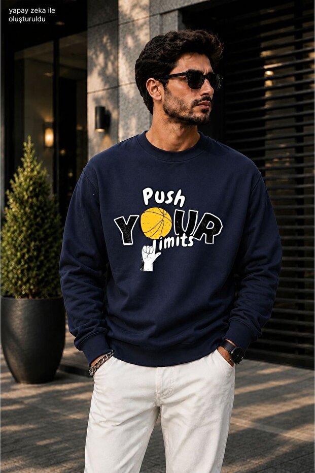 Men's Push Your Limits Basketball Printed Cycling Round Neck Casual Sweatshirt