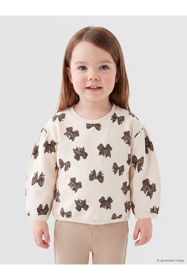 Lcw Baby Ecru Bow Patterned Baby Girl Set