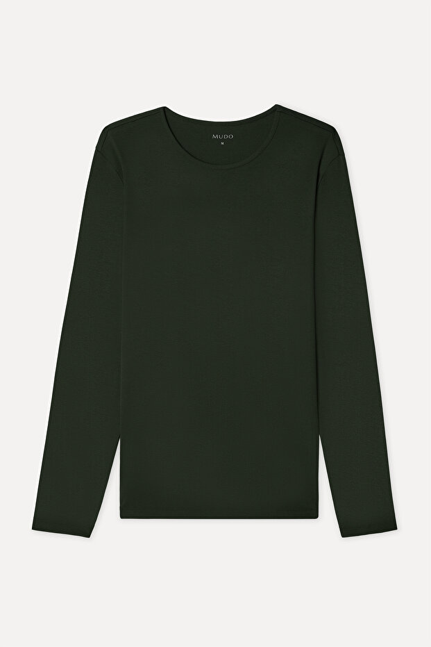 Men's Khaki Crew Neck Long Sleeve T-Shirt