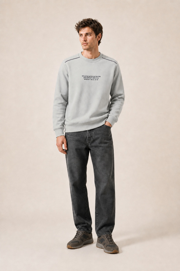 Respect Crew Neck Regular Fit Winter Sweatshirt Gray