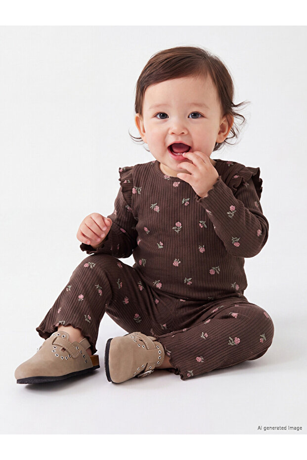 Brown Floral Printed Baby Girl Set