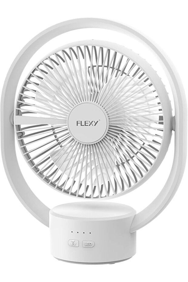 ®   مروحة مكتبية قابلة لإعادة الشحن لتبريد قوي، مع زاوية قابلة للتعديل وإضاءة LED ساطعة، باللون الأبيض