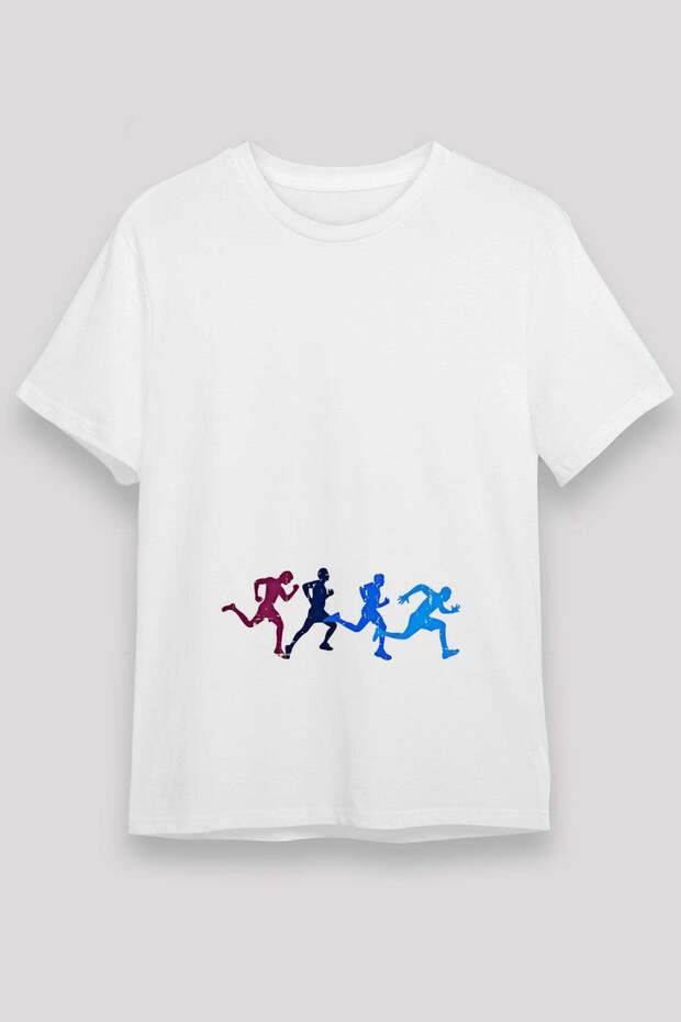 Running Printed Unisex White T-Shirt - Tshirt