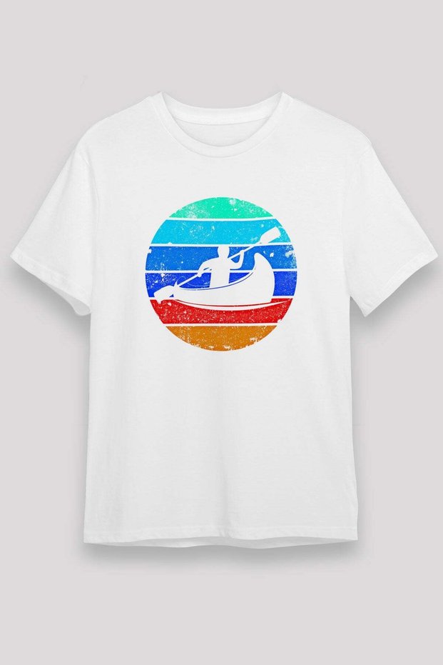 Canoe Printed Unisex White T-Shirt - Tshirt