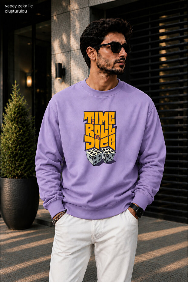 Men's Dice Pattern Graphic Printed Cycling Round Neck Casual Sweatshirt