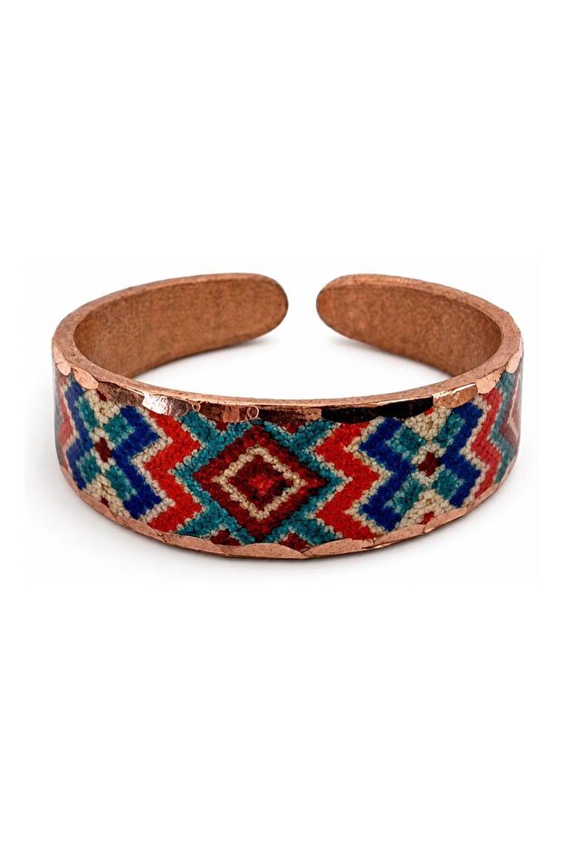 Navy blue red flower thin copper ring, adjustable