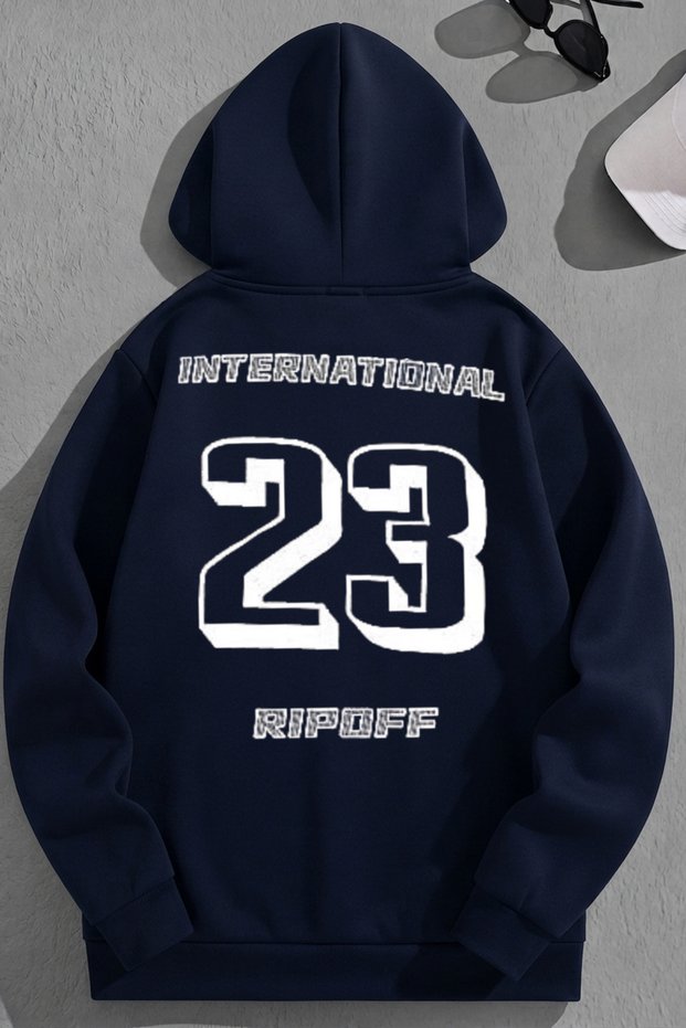 Unisex 3 Thread Cotton Navy Blue International23 Print Loose Fit Sweatshirt Hoodie