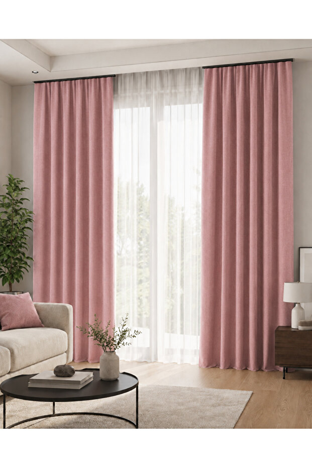 Dusty Rose Velvet Textured Adafon Background Curtain, Stylish Appearance, Soft Texture, Single Panel Decorative Living Room Curtain