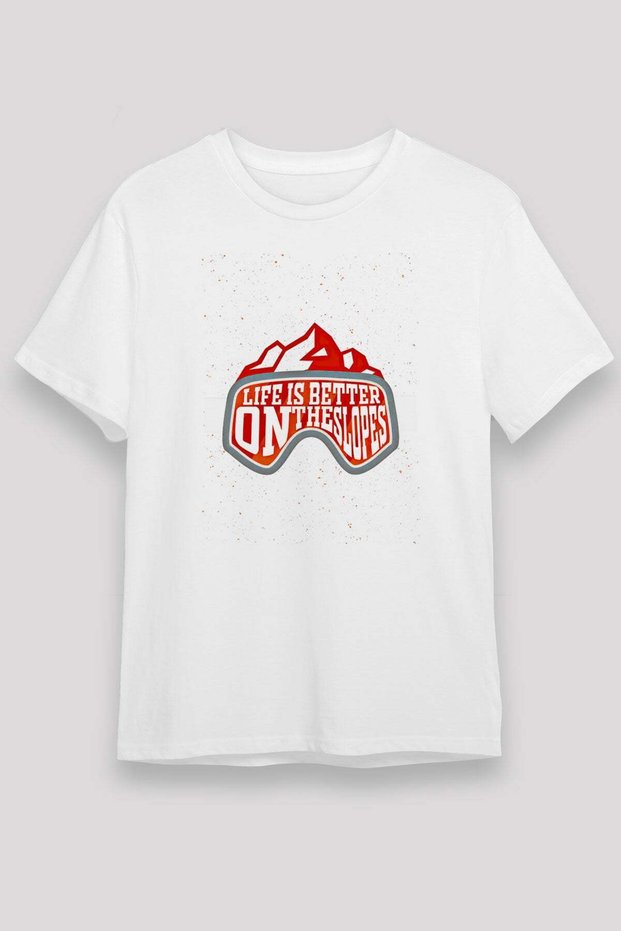Snowboarding Printed Unisex White T-Shirt - Tshirt