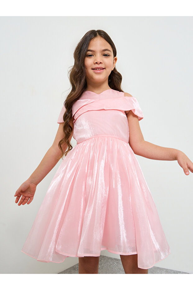 Girls Light Pink A-Line Knee-Length Dress