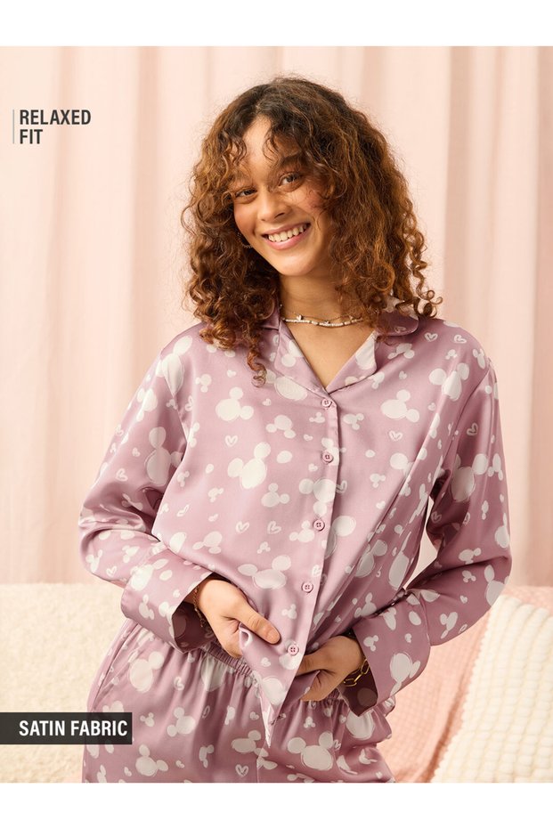 Purple Mickey Mouse Satin Relaxed Fit Shirt