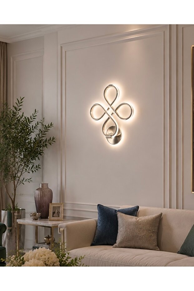 أبليك جداري باللون الفضي LED بتصميم حلزوني للمداخل الداخلية من