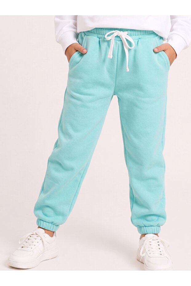 Unisex Children's Combed Cotton Sweatpants with Double Pockets, Green